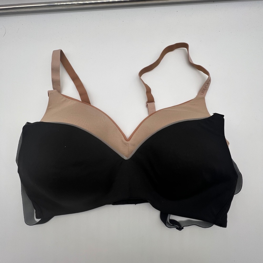 Calvin Klein Wireless Contour Bra Set Black Beige Logo Straps QP2931S Small